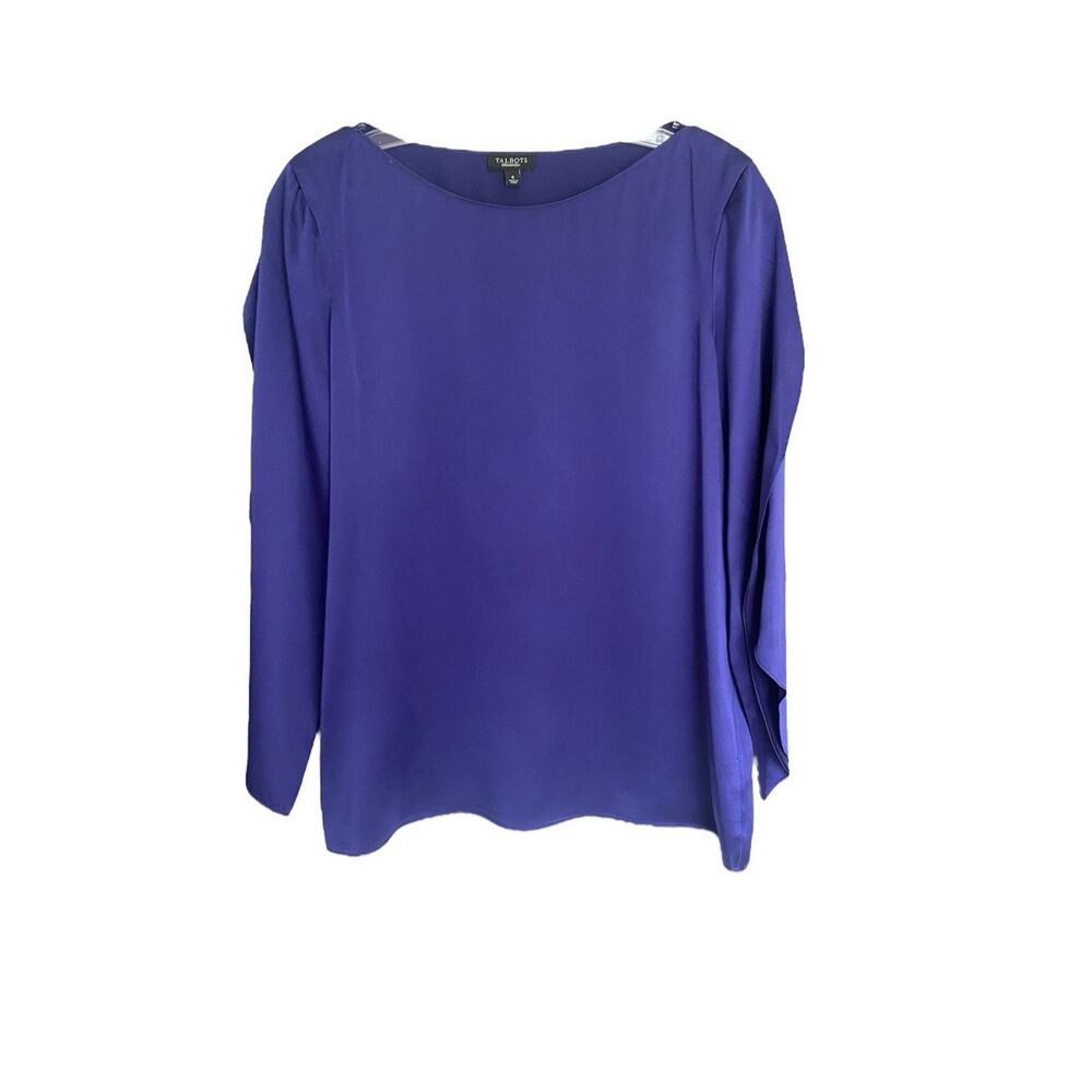 Talbots 100% Silk Purple Butterfly Sleeve Sz 6